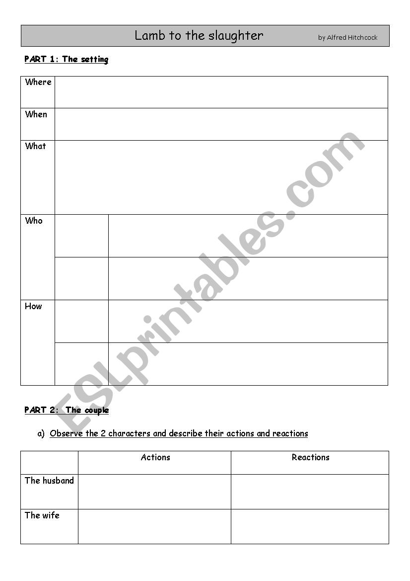 Lamb to the slaughter worksheet