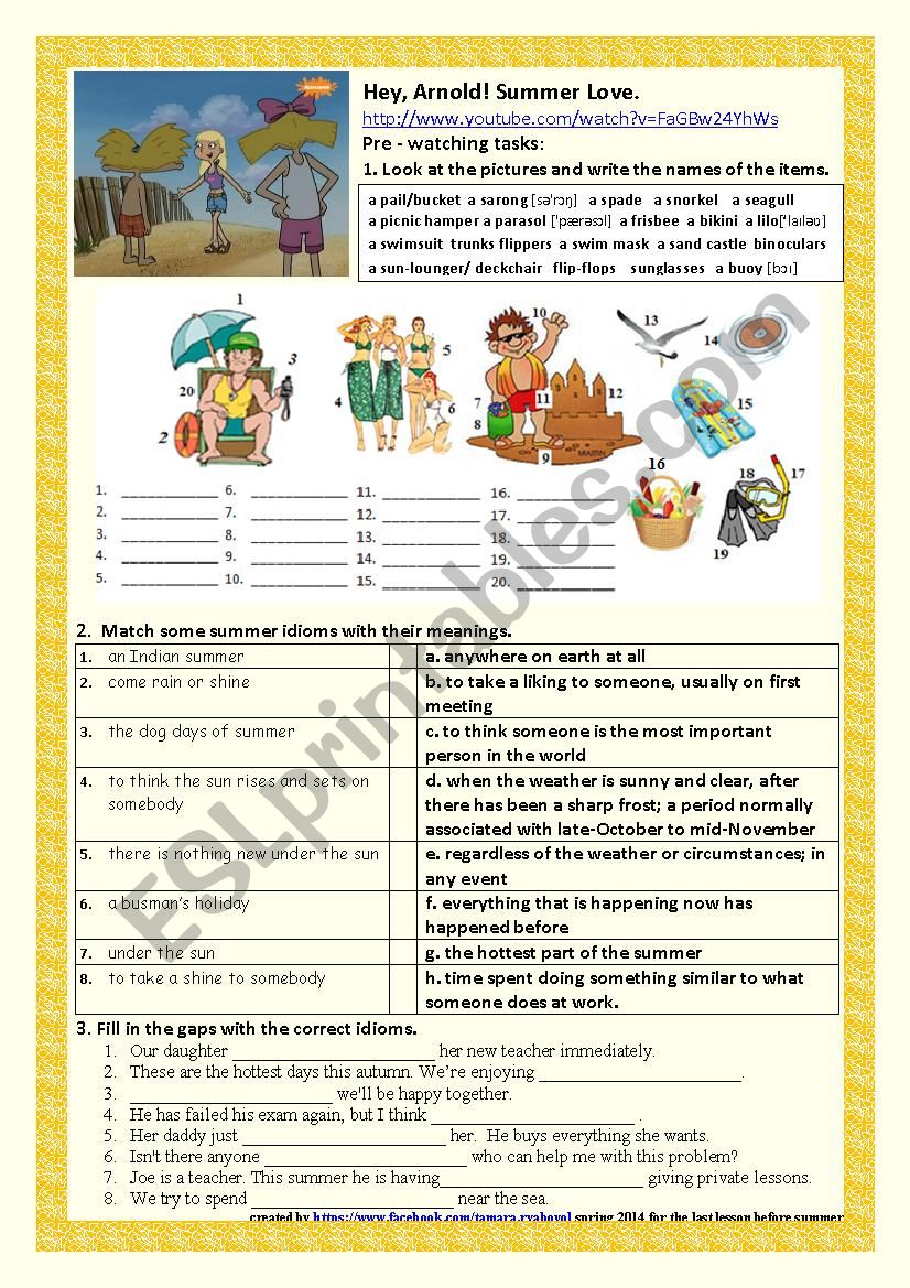 Hey, Arnold! Summer Love. worksheet