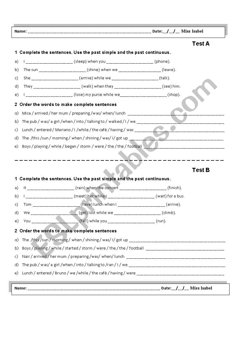 Test on Past continuous and past simple