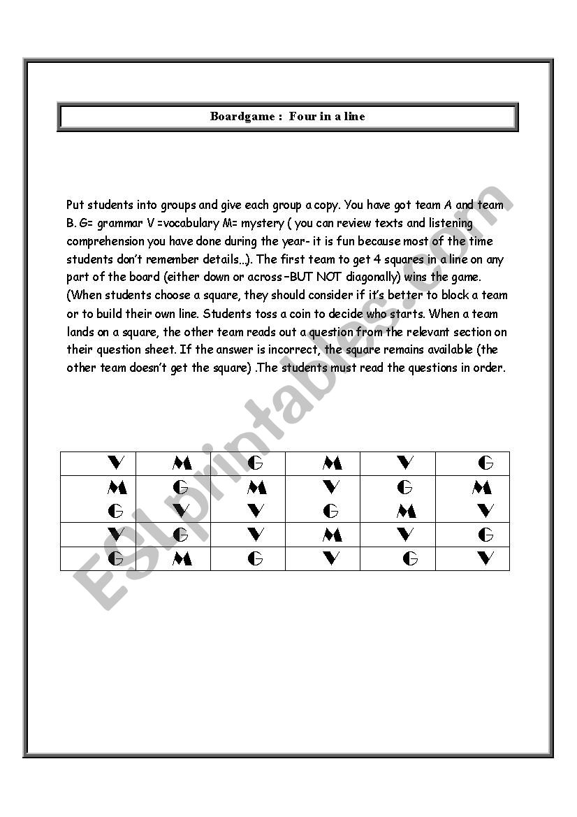 Game for grammar and vocabulary revision