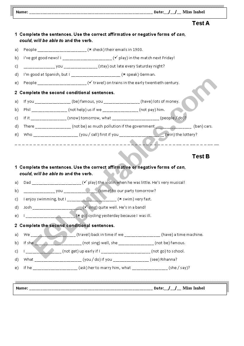 five-minute-test on the second conditional and modal verbs