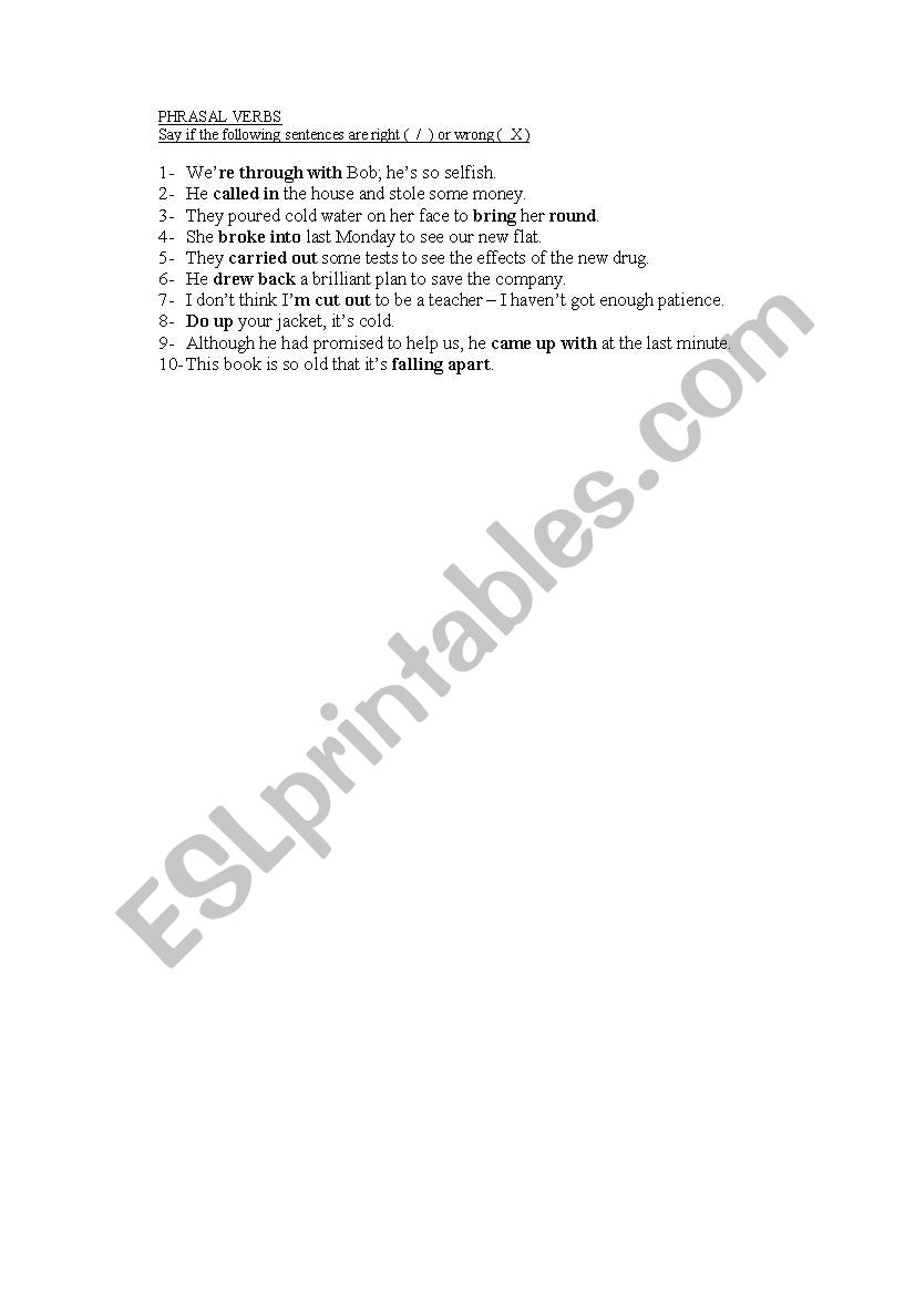 Phrasal Verbs worksheet