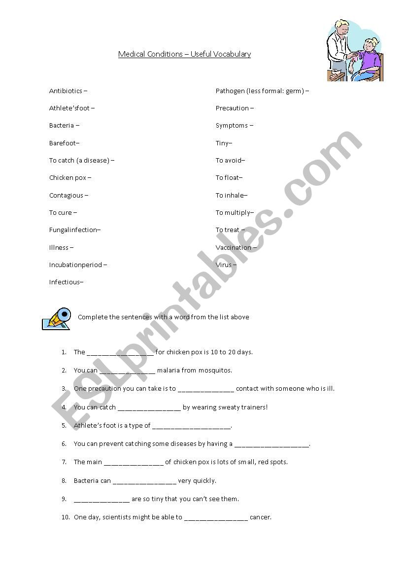Medical Conditions worksheet