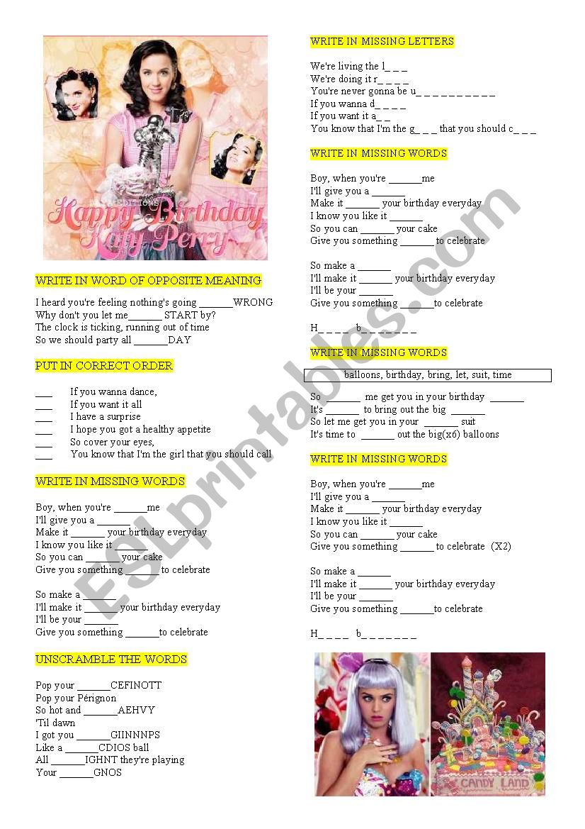 KATY PERRY BIRTHDAY worksheet