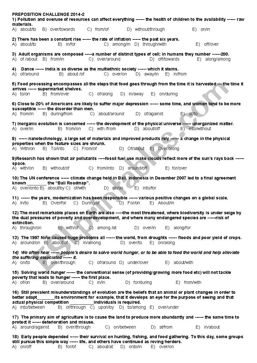 FCE-PREPOSITION TEST 1 worksheet