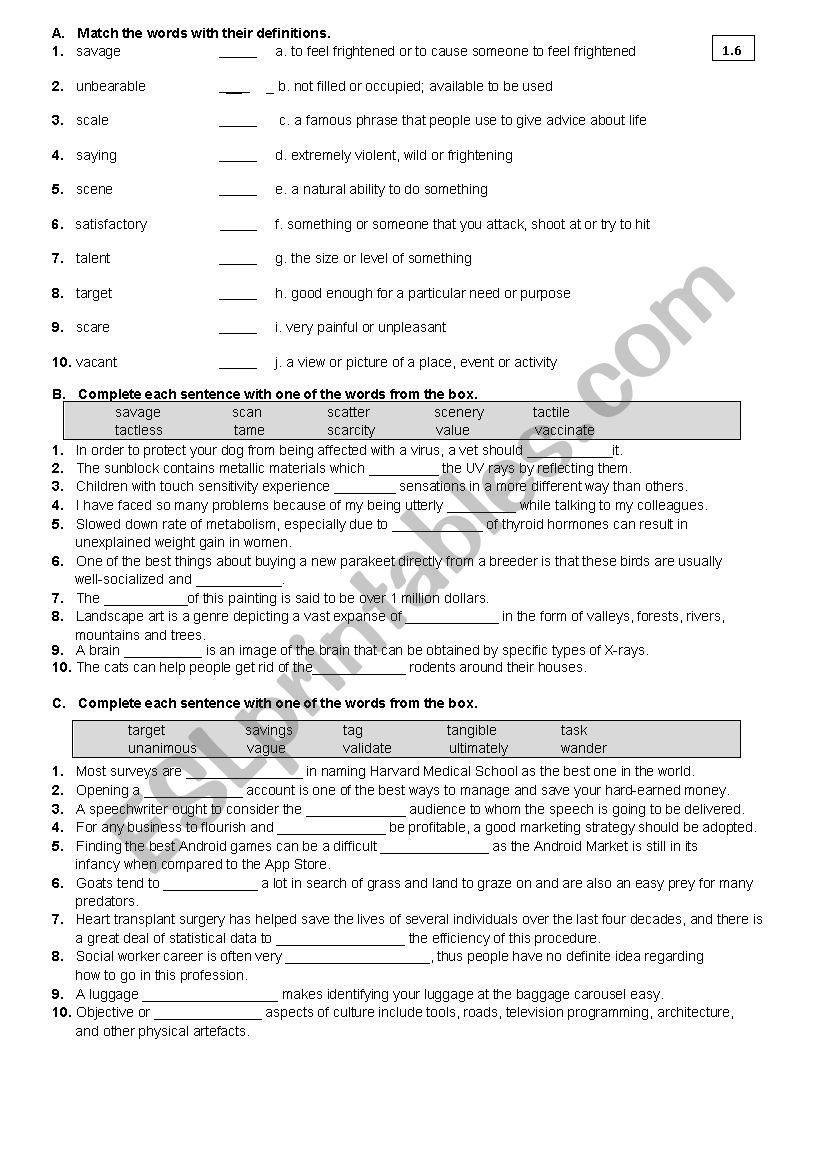 FCE VOCABULARY 1.6 worksheet