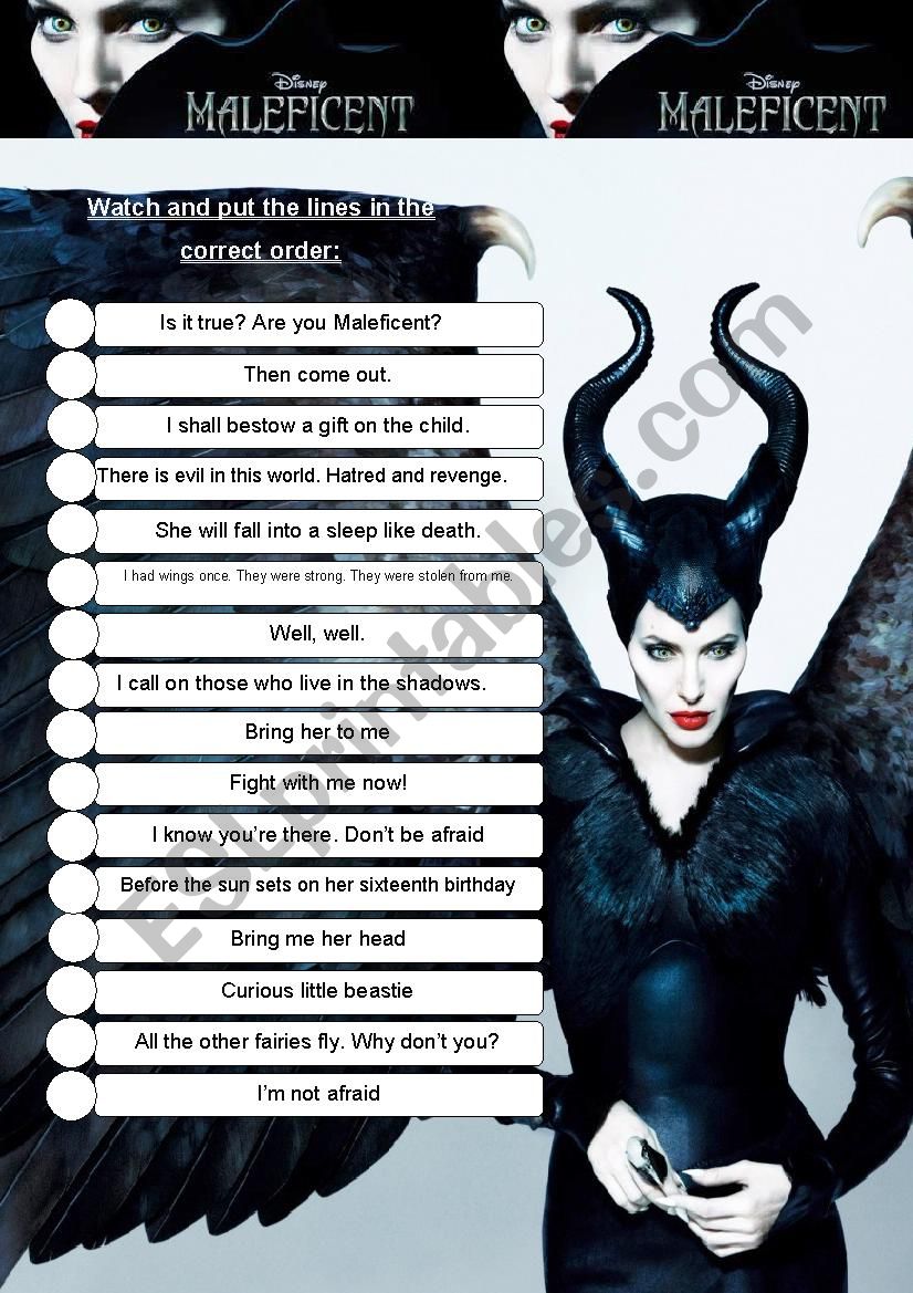 Maleficent worksheet