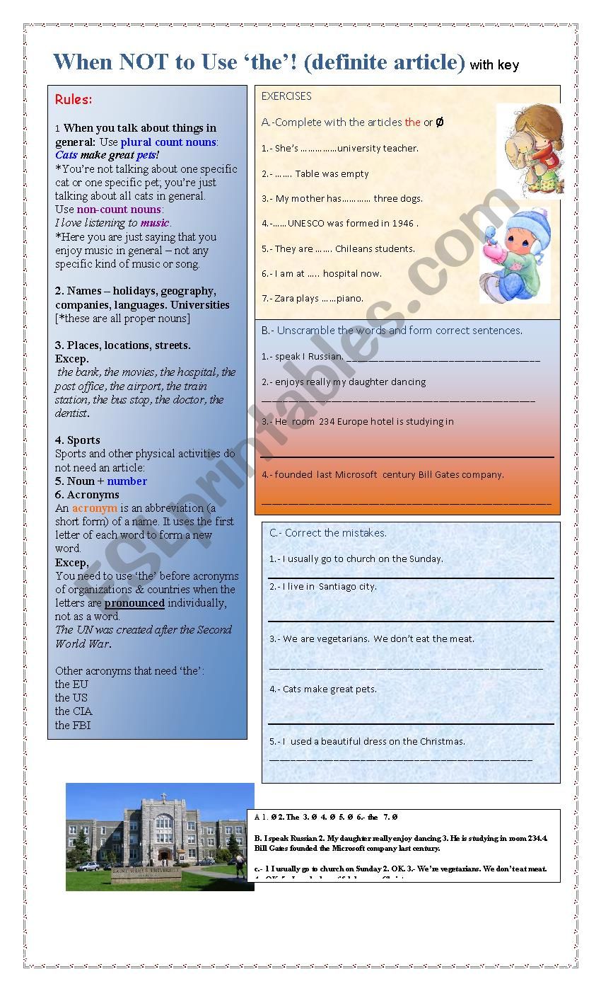 When NOT t use article definite 