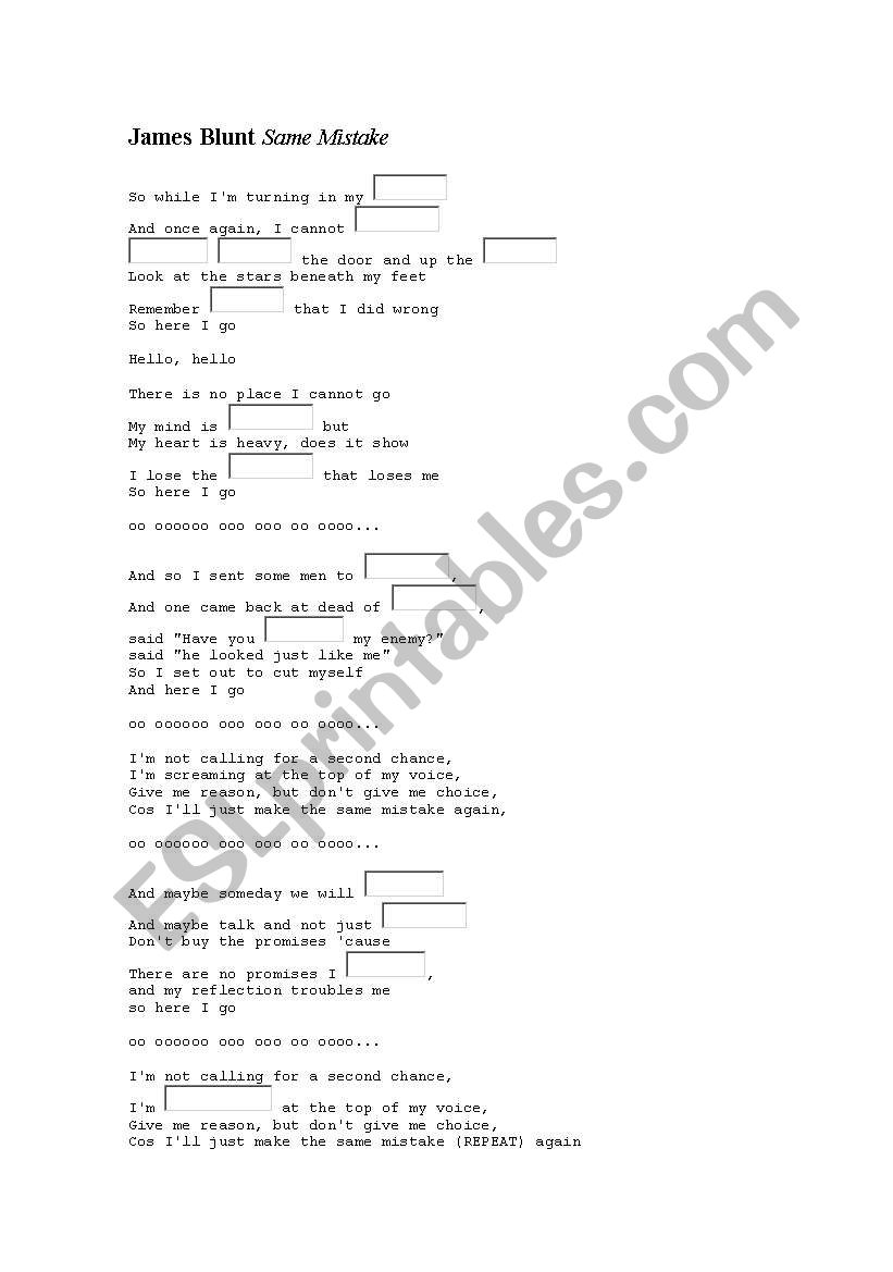 SAME MISTAKE - James Blunt worksheet