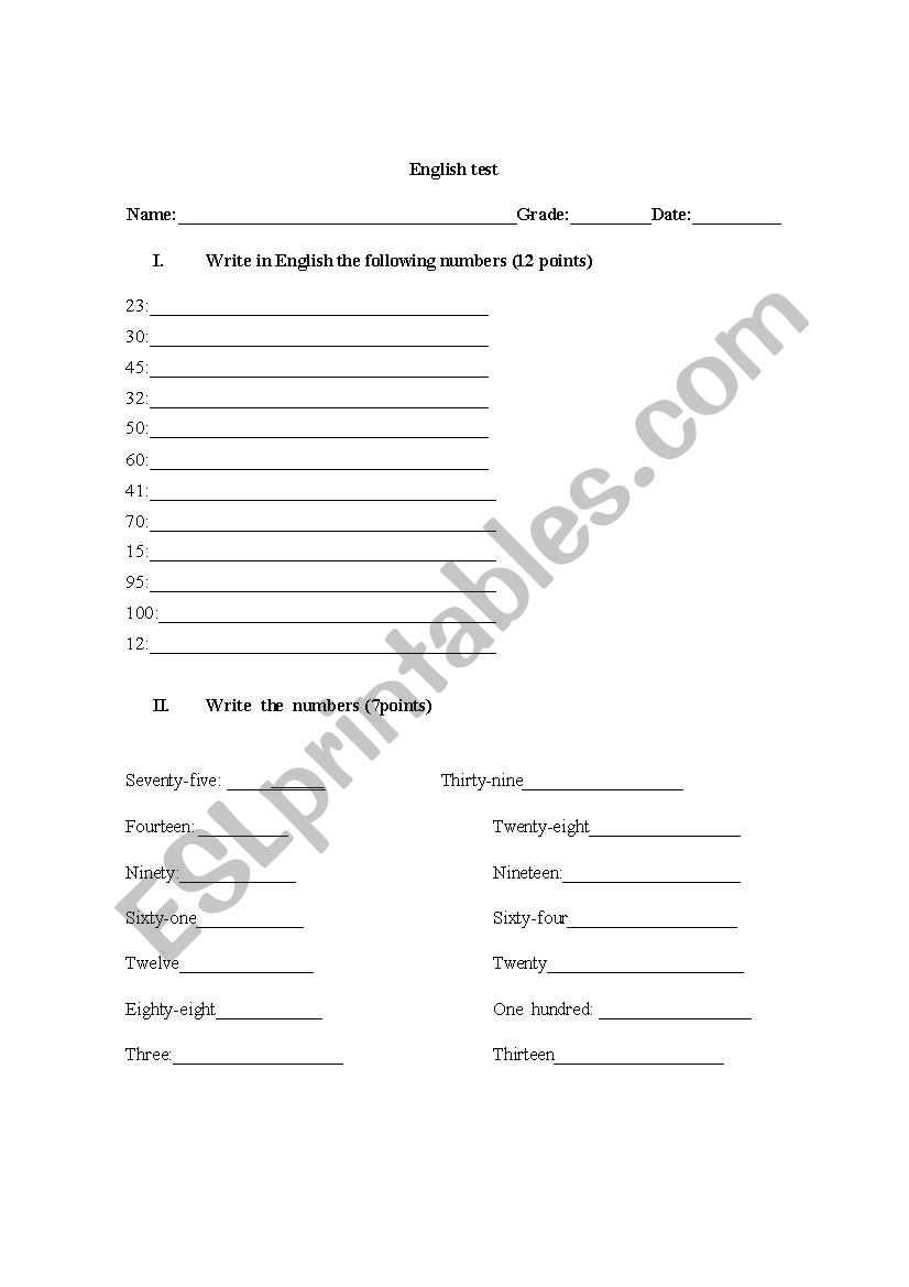 test numbers 1-100 worksheet