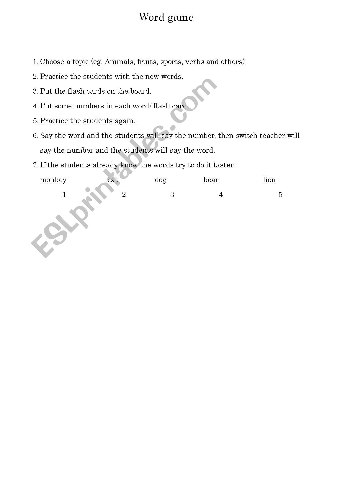 word game worksheet