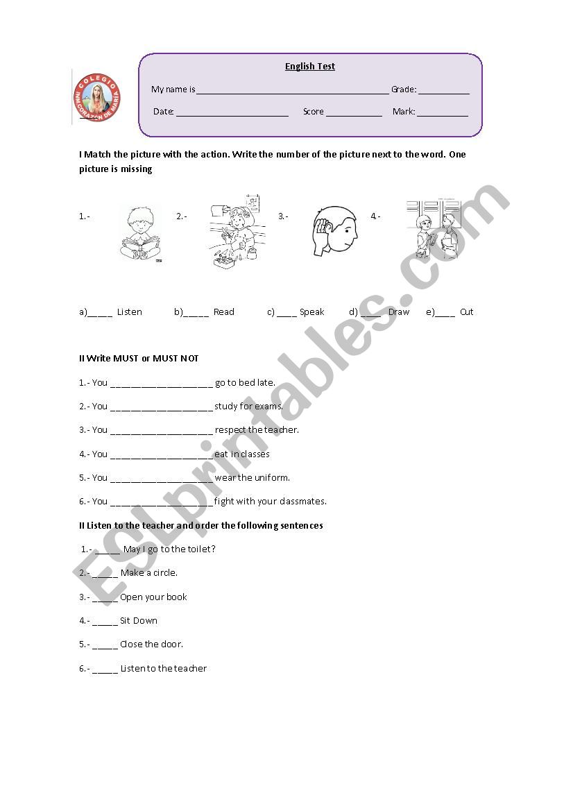 School rules worksheet