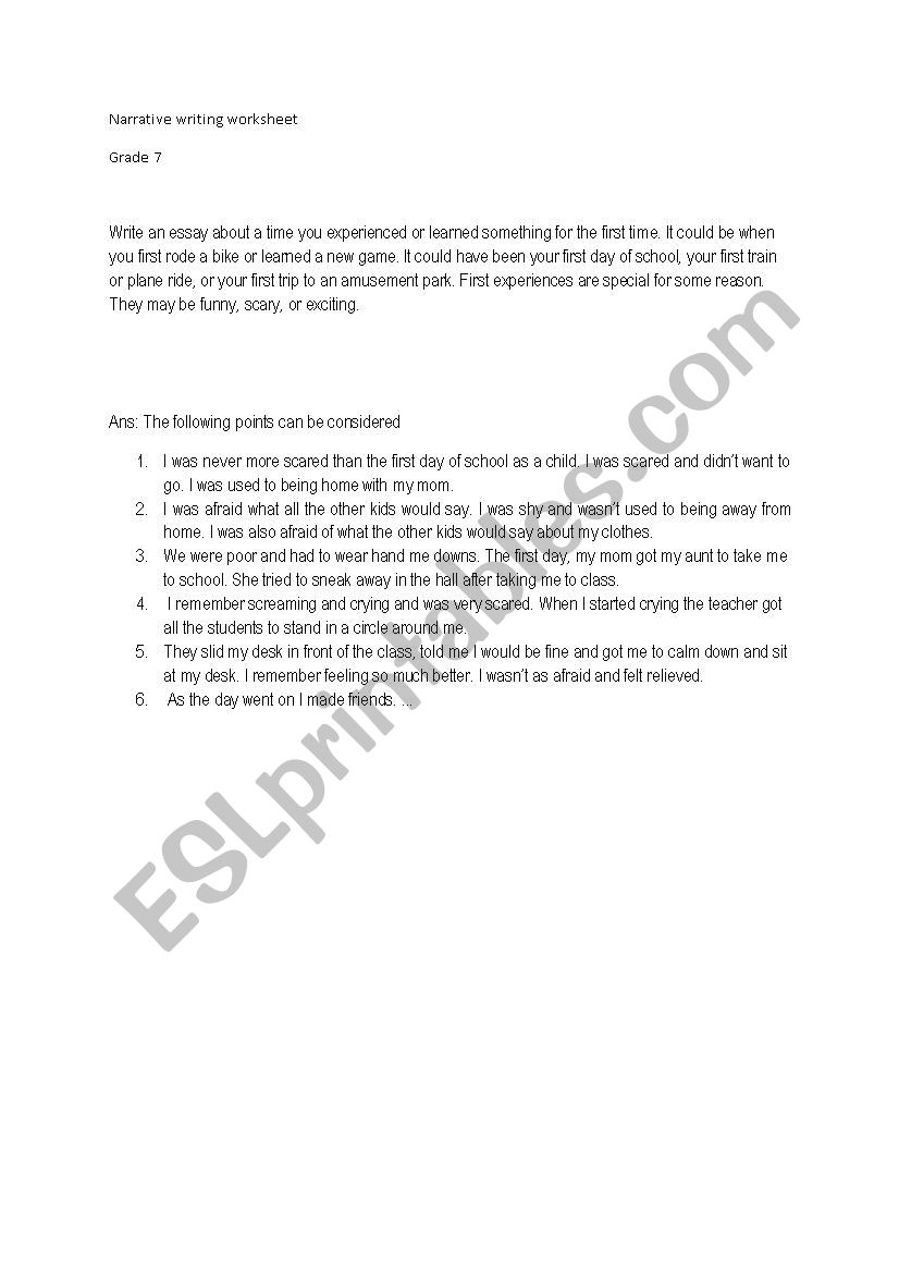 Narrative writing worksheet