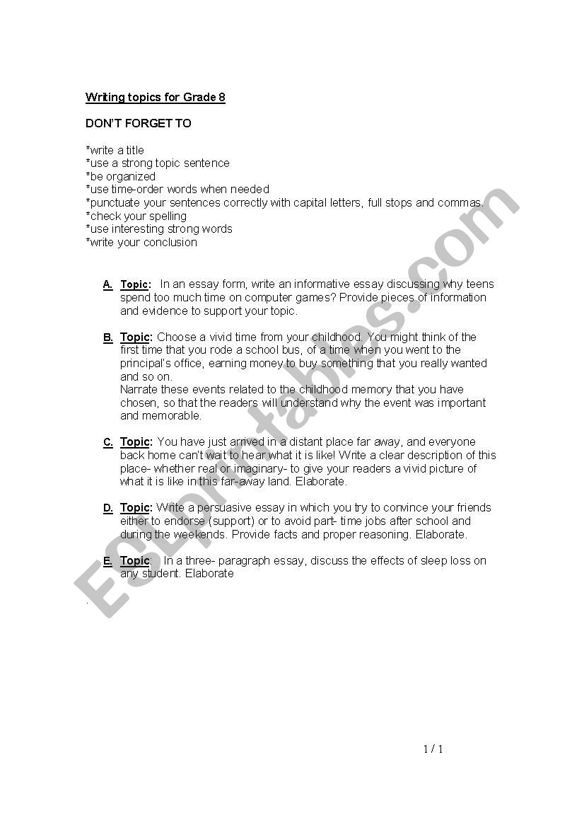 speech writing topics for grade 8