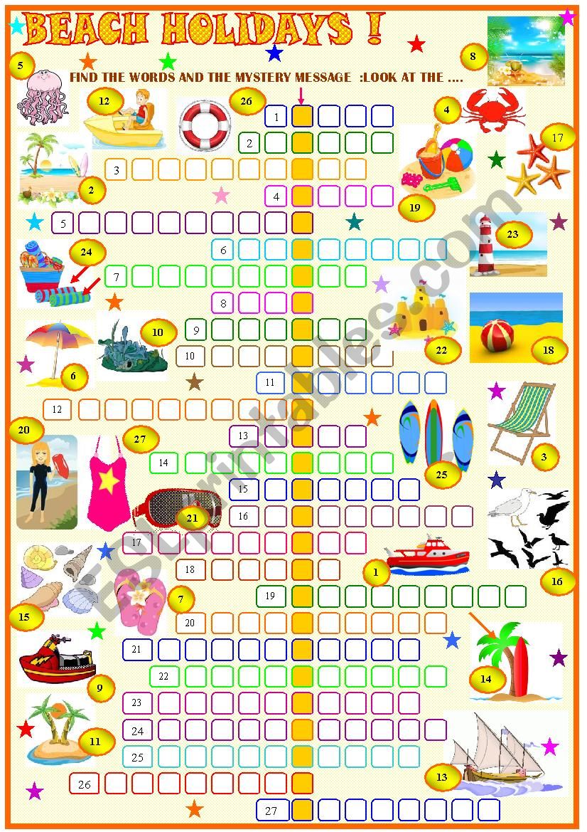 Beach holidays:seaside voc crossword puzzle