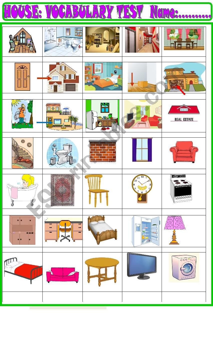 house and furniture basic vocabulary test