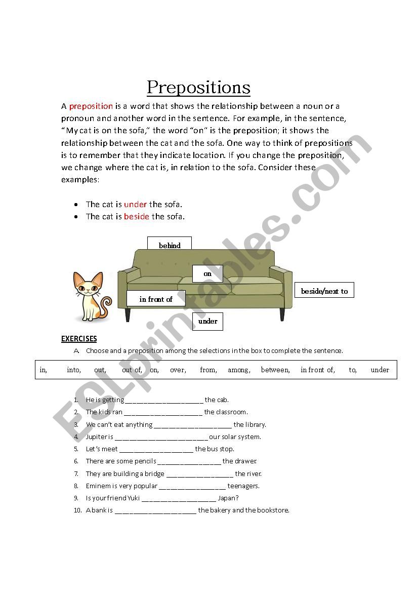 Prepositions a simple guide worksheet