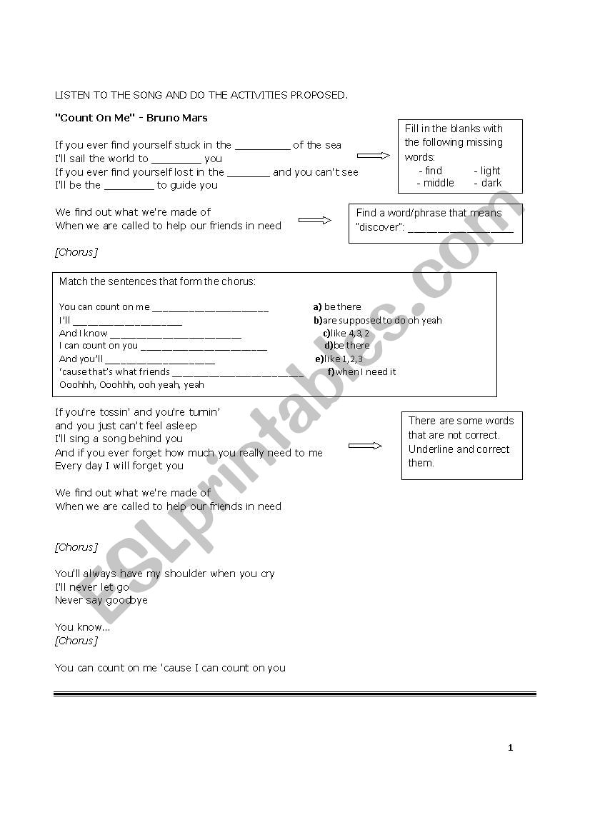 Count on me Worksheet worksheet