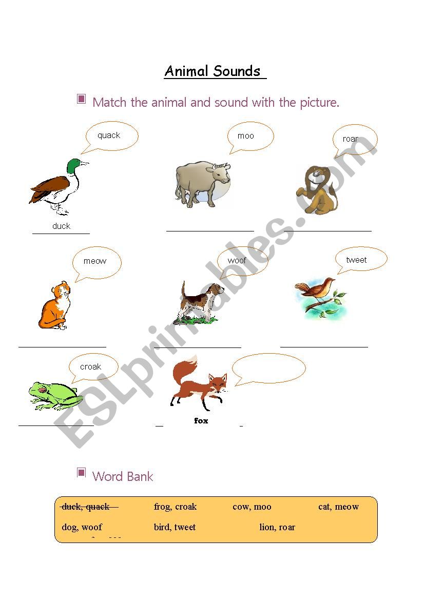 animal sound worksheet