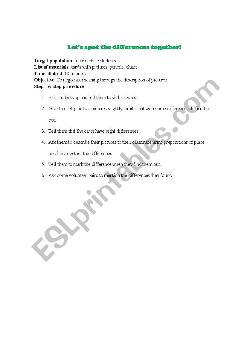 Spot the difference! worksheet