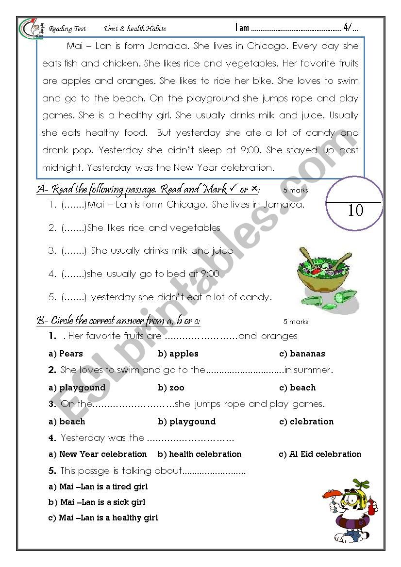 Reading text worksheet