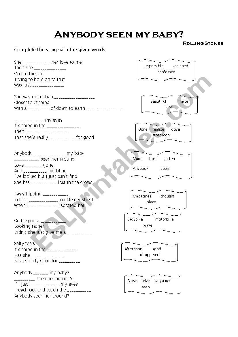 Anybody seen my baby worksheet