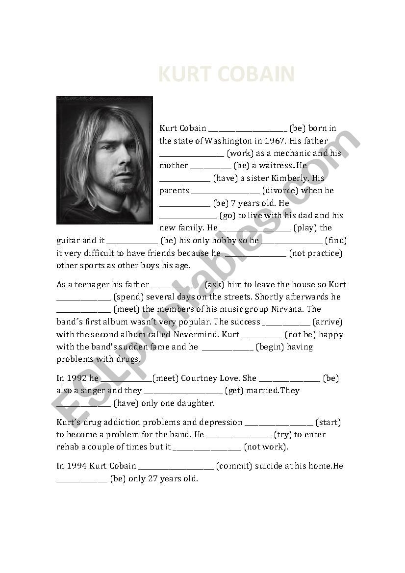 Kurt Cobain worksheet