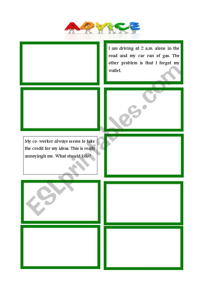 Asking and giving advice worksheet