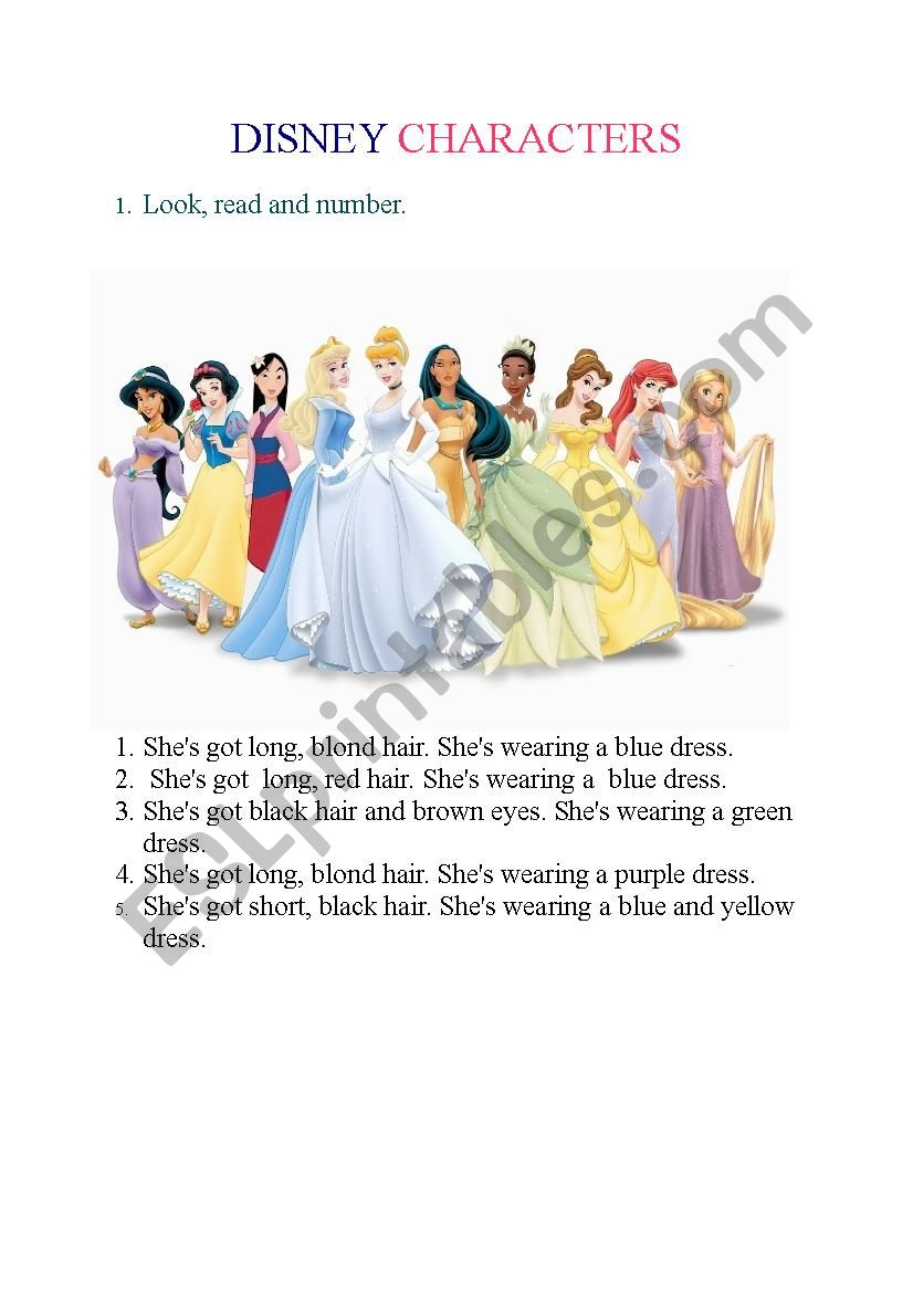 Disney characters worksheet