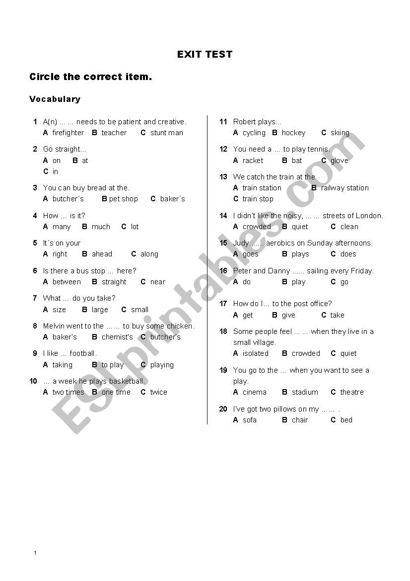 Exit test_7th Form worksheet