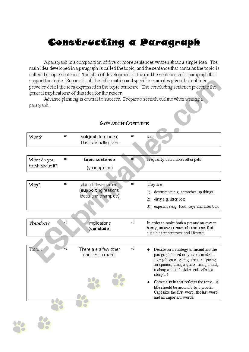 Constructing a Paragraph worksheet