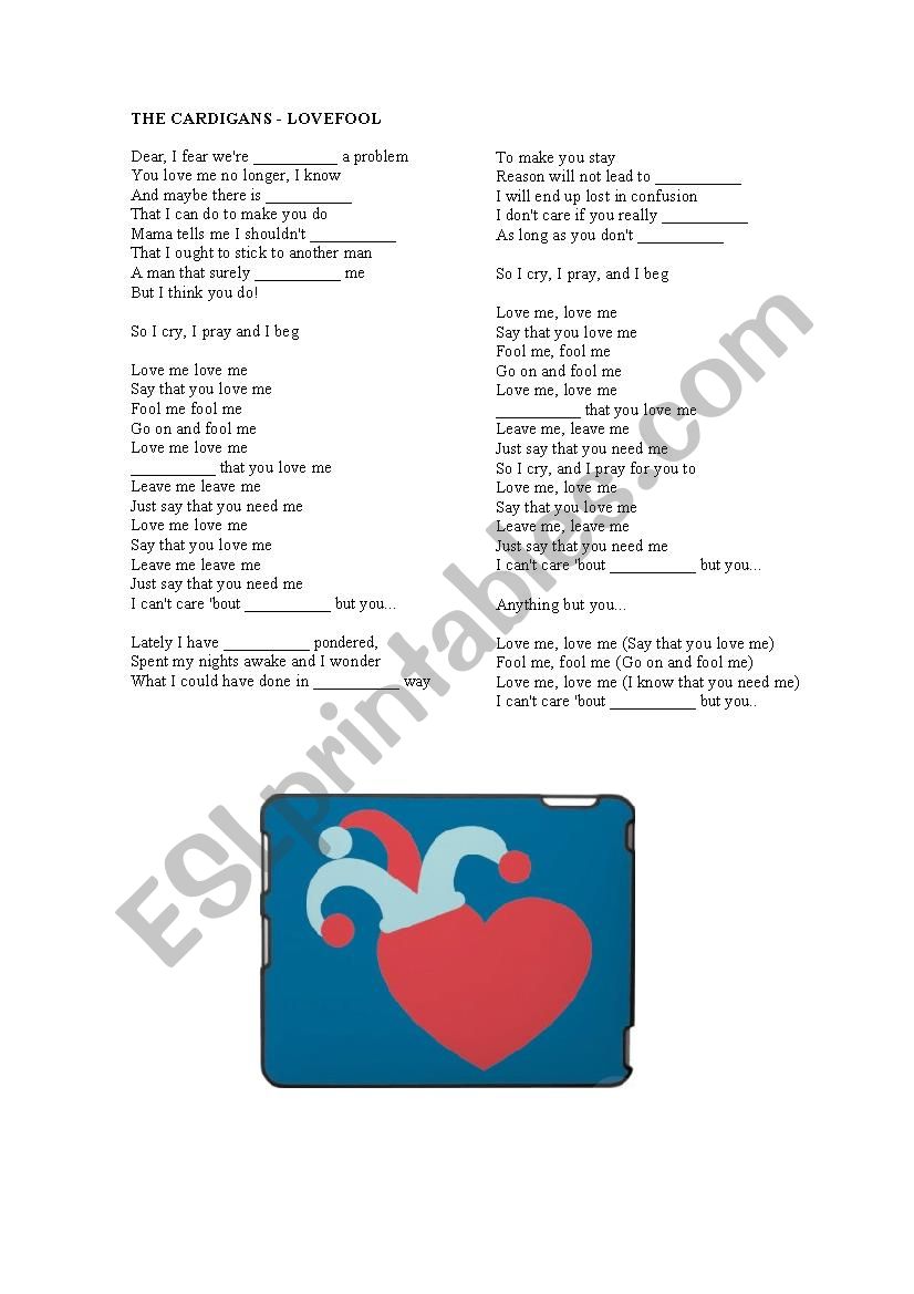 Fool S Day Activity Lovefool Lyrics Esl Worksheet By Poncedemoraes