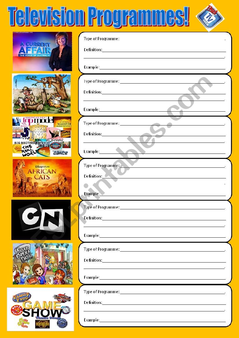 TV programmes worksheet