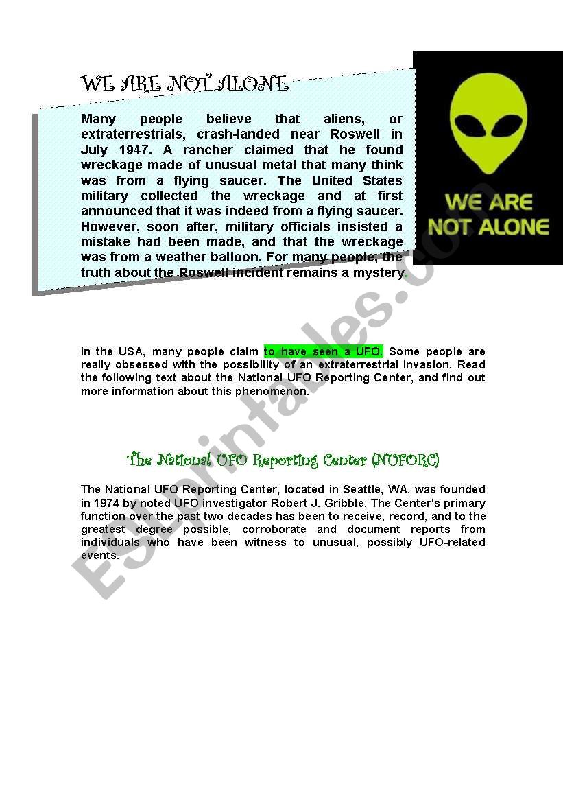 ufos worksheet