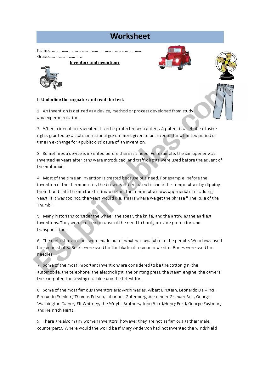 inventions and inventors worksheet