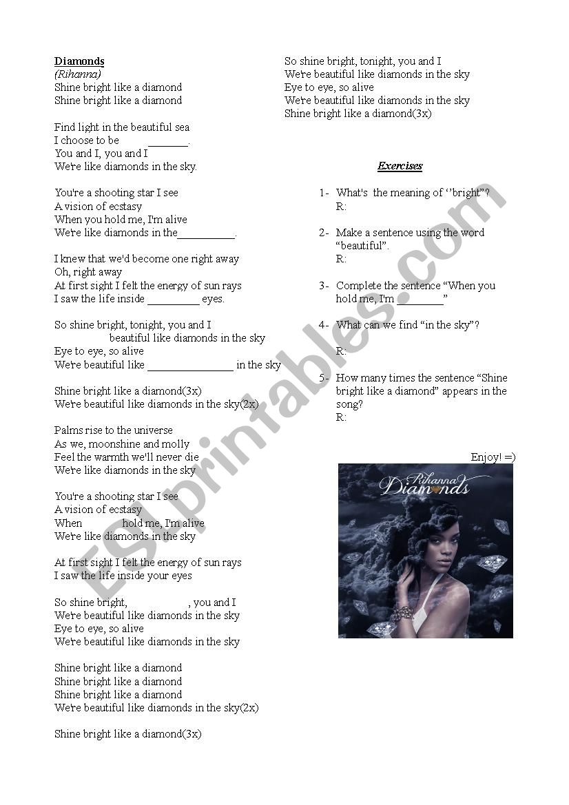 Song Worksheet: Diamonds-Rihanna