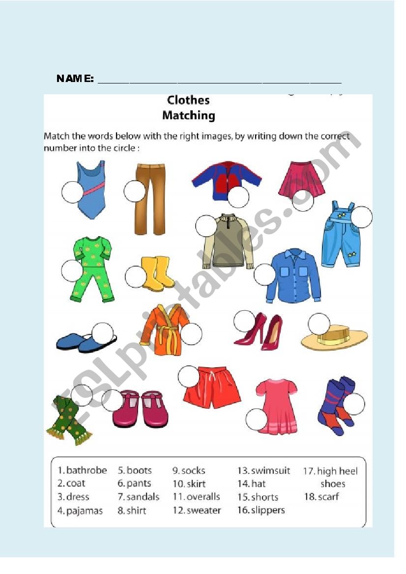 CLOTHES worksheet