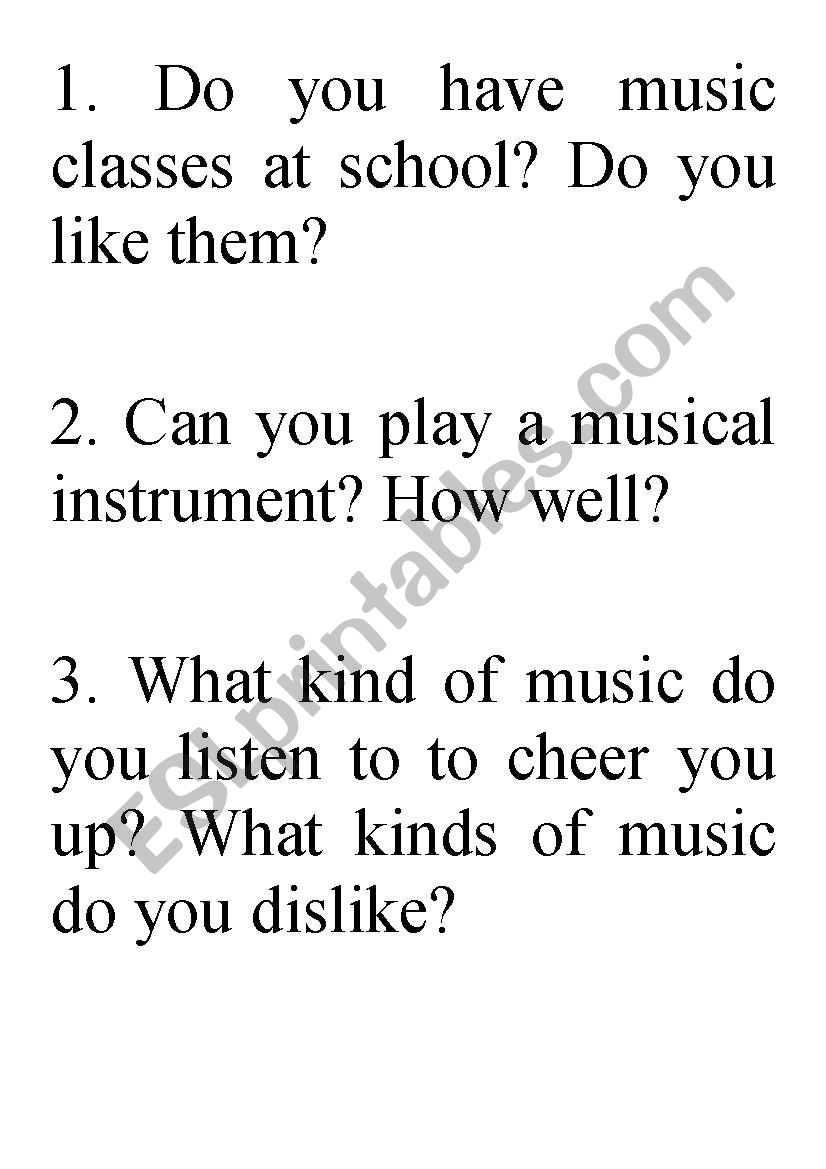 music questions worksheet
