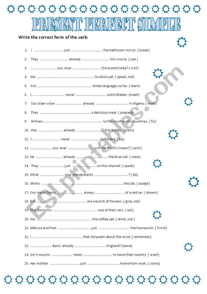 Present Perfect Tense worksheet