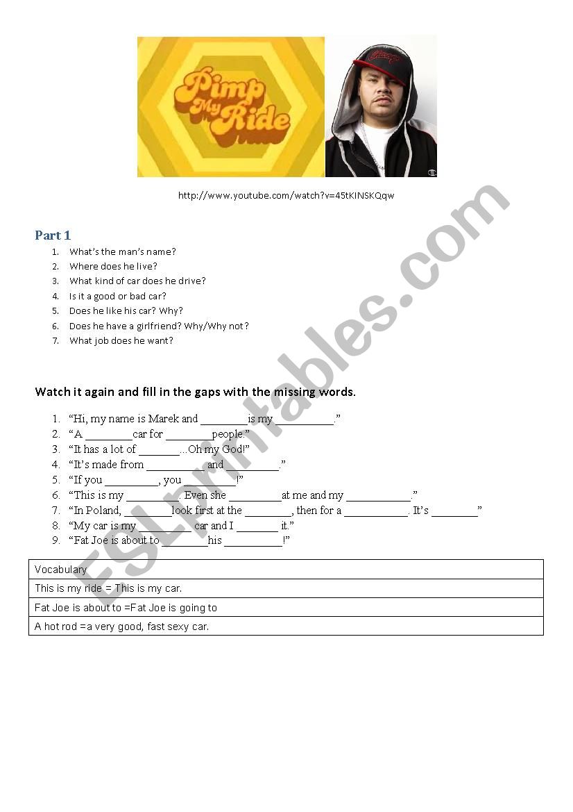 Pimp My Ride: Mareks Car worksheet