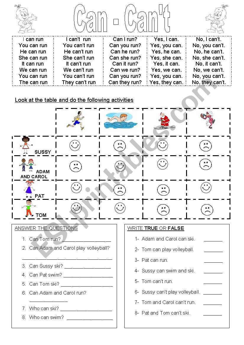 Can vs Cant worksheet