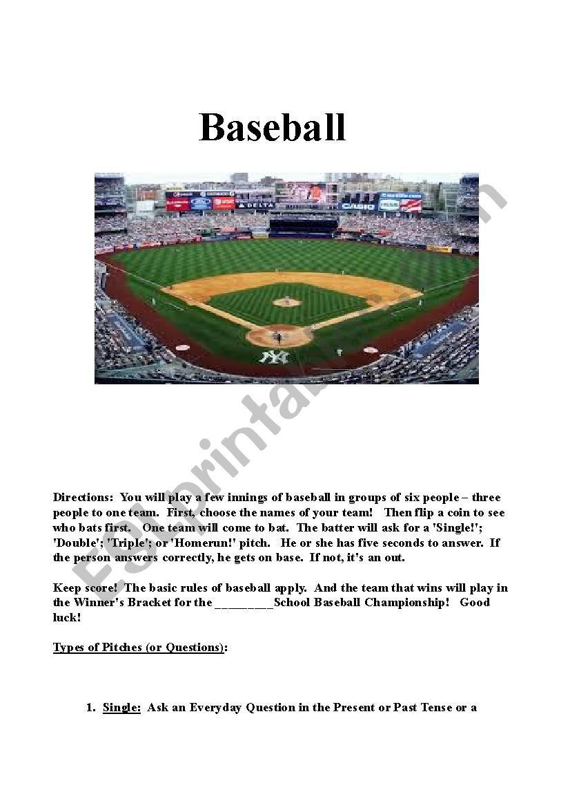 Baseball Game  (Verbal Baseball) 