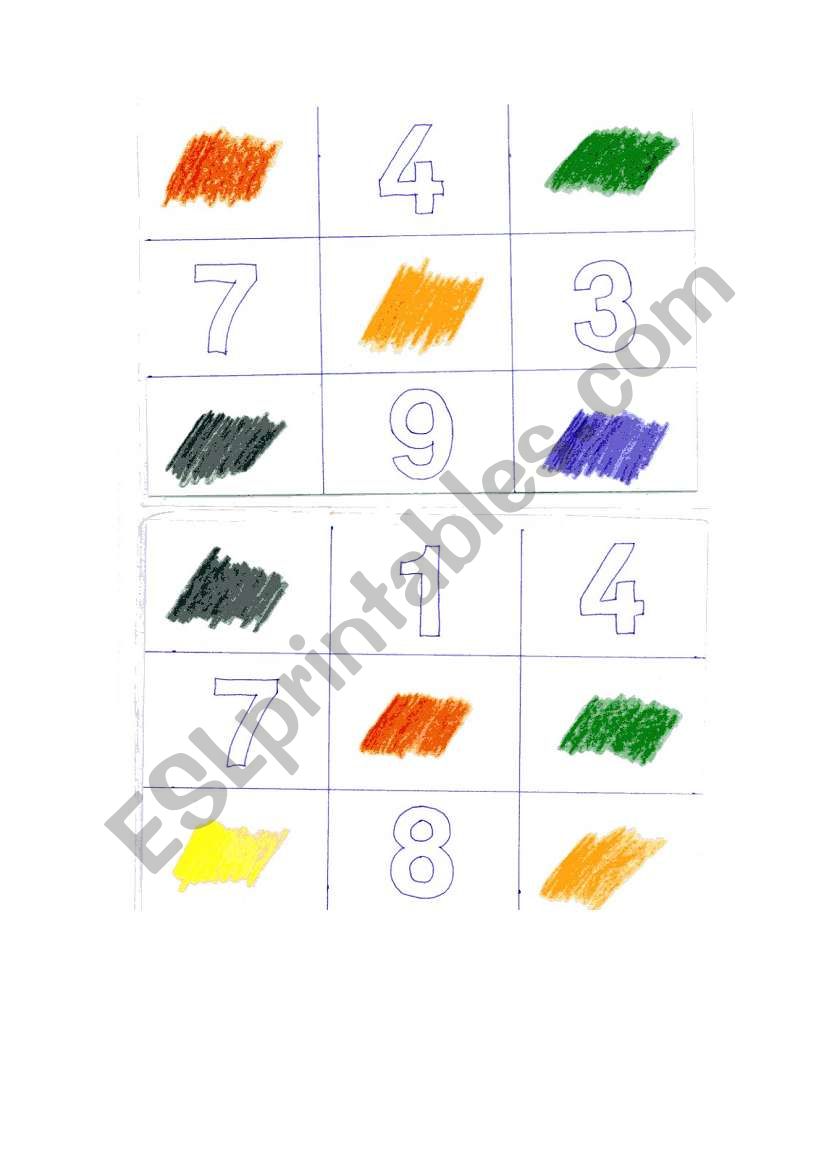 numbers and colours bingo worksheet