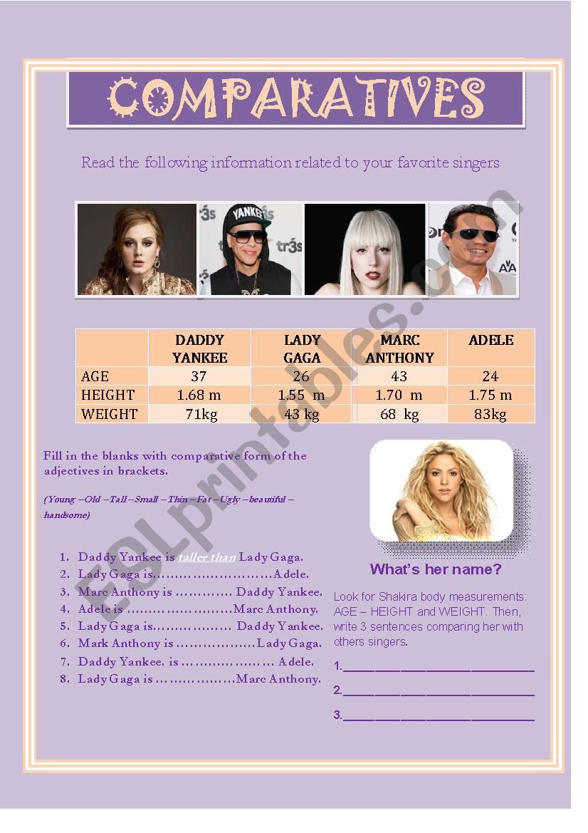 Comparatives worksheet