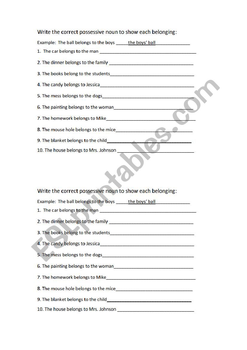 possesive nouns worksheet