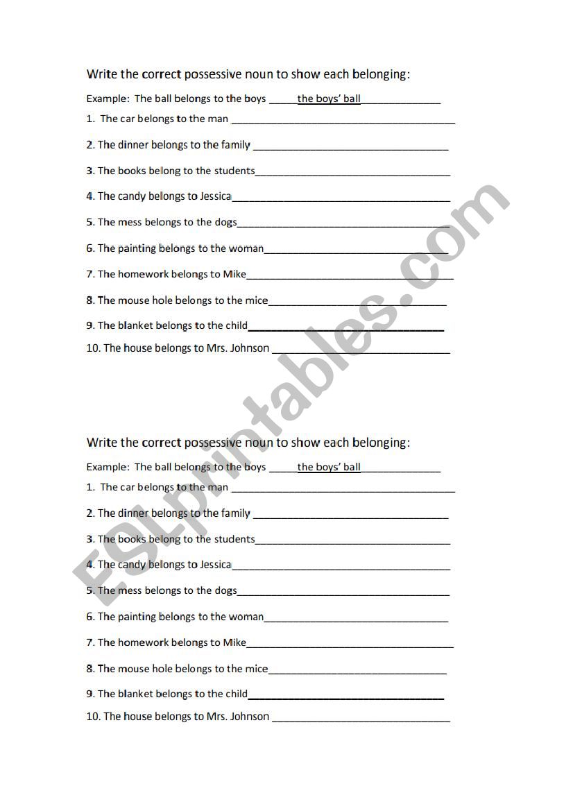 possesive nouns worksheet