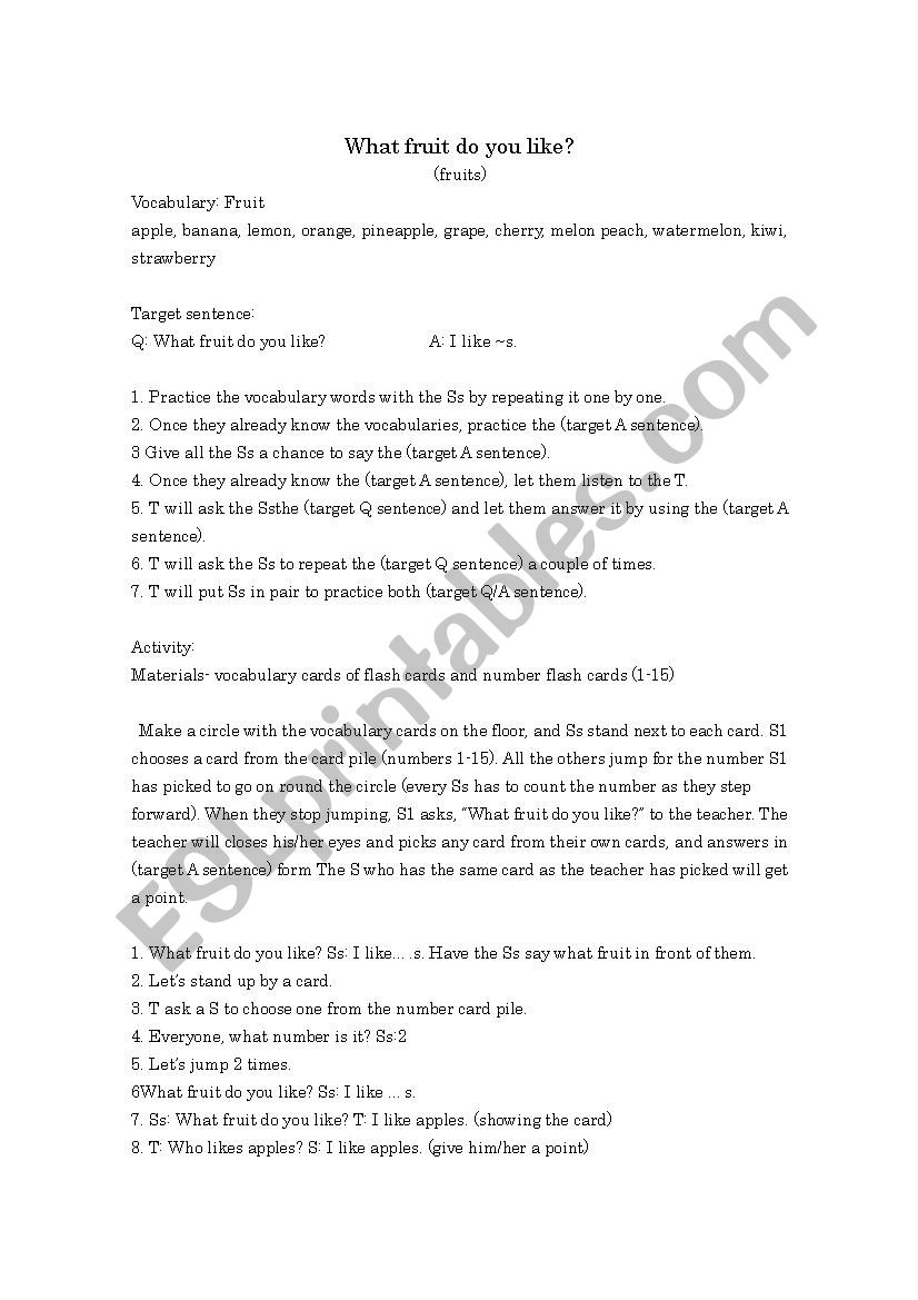 What fruit do you like? worksheet