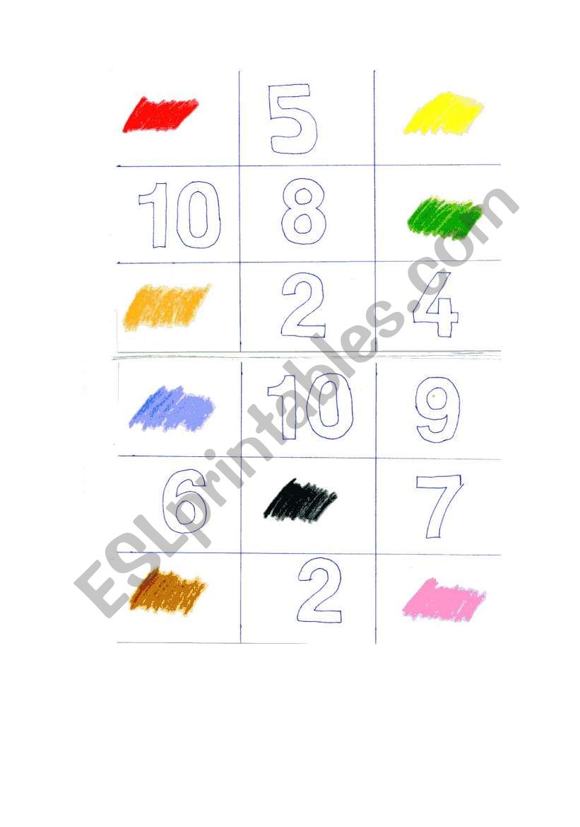 colours and numbers bingo worksheet