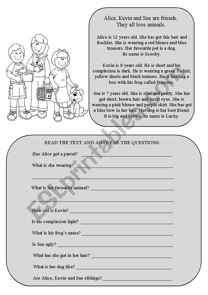 pets and children worksheet