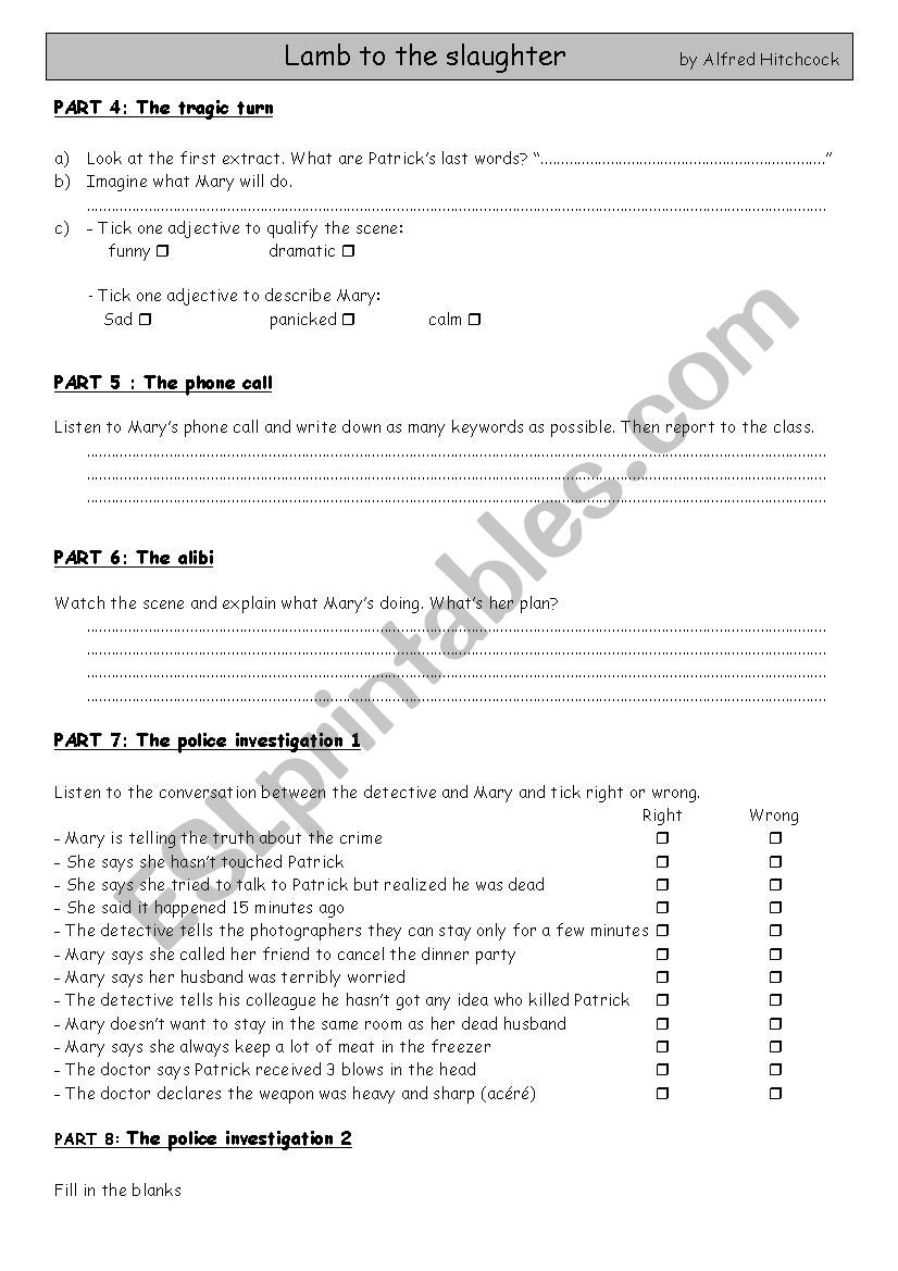 Lamb to the slaughter 2 worksheet